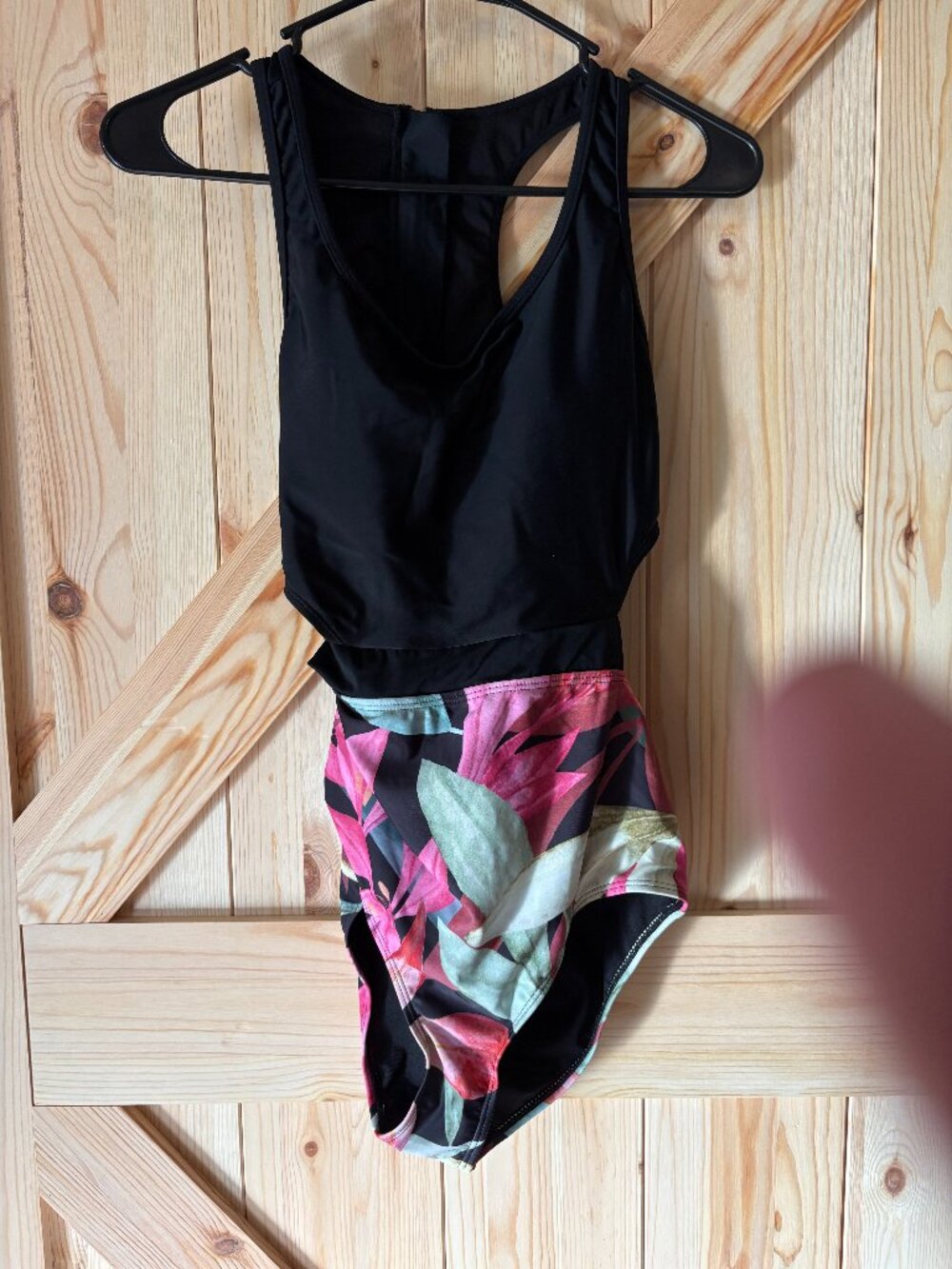 Mollybell One Piece Swimsuit S Black Tropical Floral Cutout Zip Back